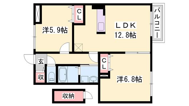 エメラルド雅(2LDK/1階)の間取り写真