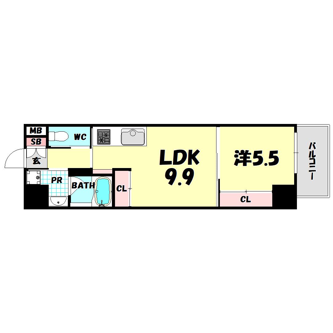 ZONNA神戸磯上通(1LDK/2階)の間取り写真