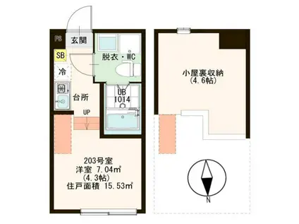 ヒロッズ竹ノ塚(1K/2階)の間取り写真