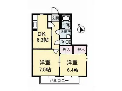 シャーメゾン西平原B(2DK/1階)の間取り写真