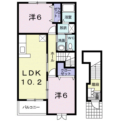 ヴィラノーヴァB(2LDK/2階)の間取り写真