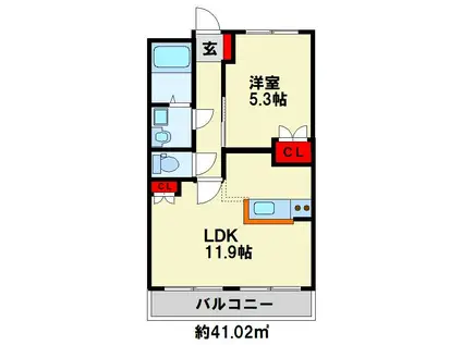 プルメリア(1LDK/2階)の間取り写真