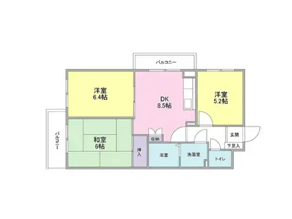 ツインリーフ南林間(3DK/2階)の間取り写真