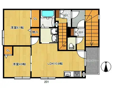 NODEHOUSE(2LDK/2階)の間取り写真