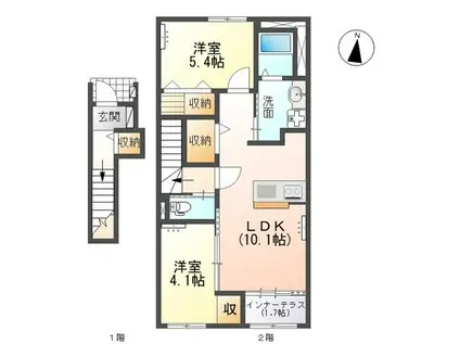 ソレイユII(2LDK/2階)の間取り写真