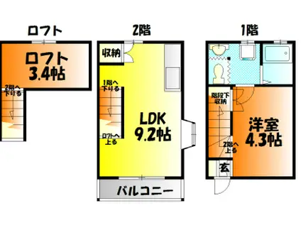 センターフィールド湊(1LDK/1階)の間取り写真