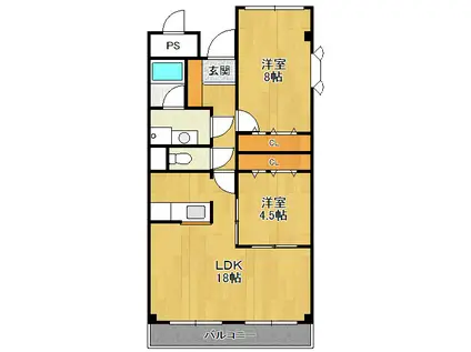 サザンハイム(2LDK/4階)の間取り写真