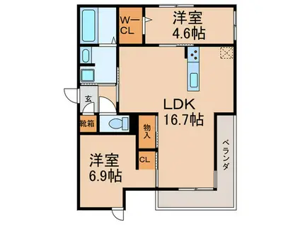 ARMOJOUR A棟(2LDK/2階)の間取り写真