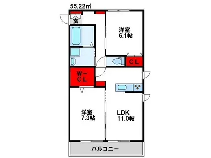BAMBINI吉木(2LDK/1階)の間取り写真