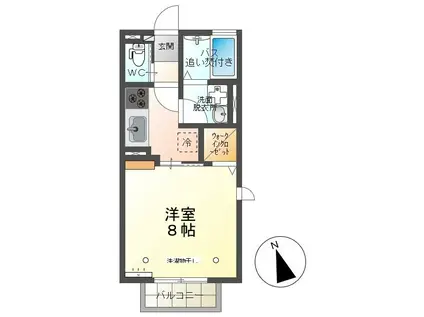 メゾンフローラB(1K/1階)の間取り写真