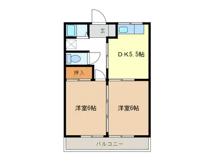 コーポゆずき(2DK/2階)の間取り写真