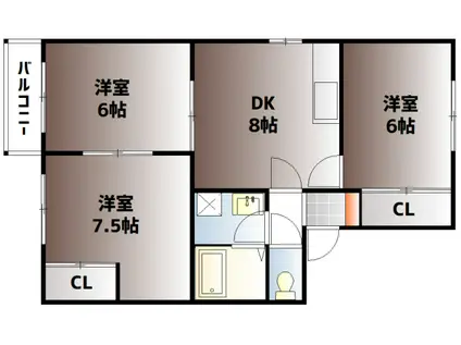 コーポ高木A棟(3DK/2階)の間取り写真