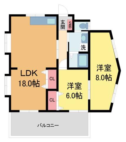 加茂ビル(2LDK/2階)の間取り写真