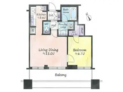 大崎・五反田 タワーマンション 南西向き(1LDK/8階)の間取り写真