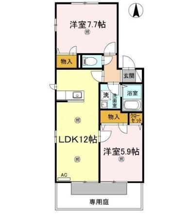 リヴェール馬木(2LDK/1階)の間取り写真