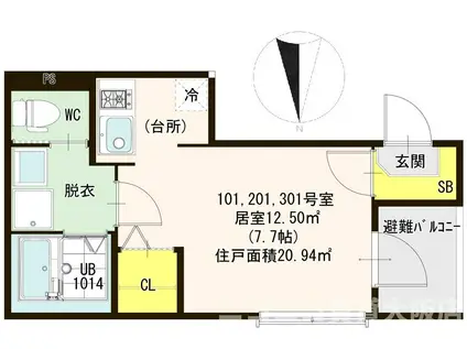 ハーモニーテラス今福西II(ワンルーム/3階)の間取り写真