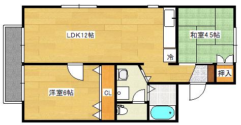 セジュール庚午 B棟(2LDK/1階)の間取り写真