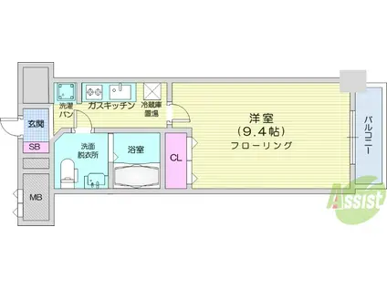 ノーブルプレイス北四番丁(1K/3階)の間取り写真