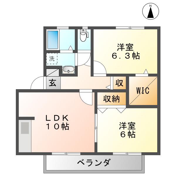 シンカンベムジューB(2LDK/1階)の間取り写真