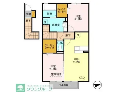 サザンハート吉岡 B棟(2LDK/2階)の間取り写真