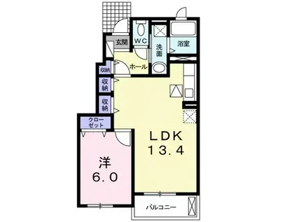 ノイ ナリッシュ B棟 栗東市高野(1LDK/1階)の間取り写真