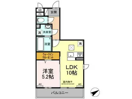オーシエルメゾン(1LDK/2階)の間取り写真