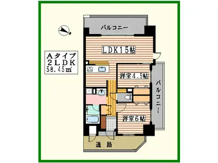 ロイヤル伊都の杜(2LDK/11階)の間取り写真