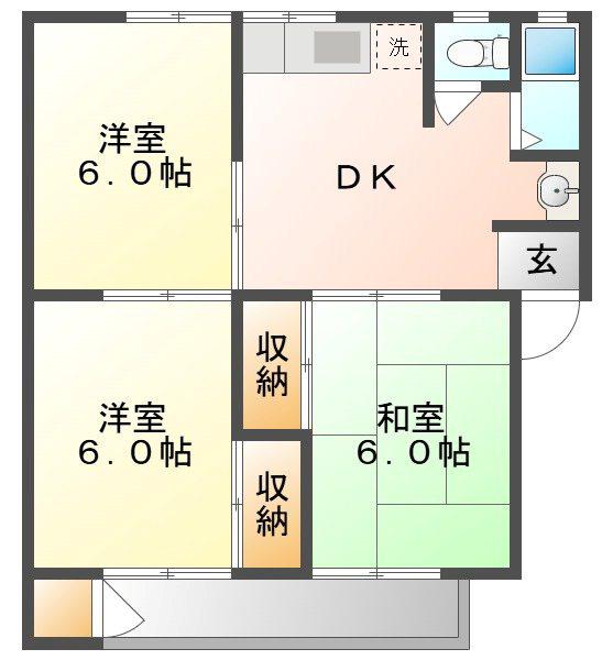 縄岡マンション(3DK/2階)の間取り写真