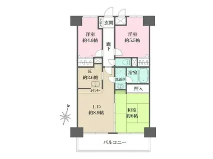 シティコープ横浜阪東橋(3LDK/3階)の間取り写真