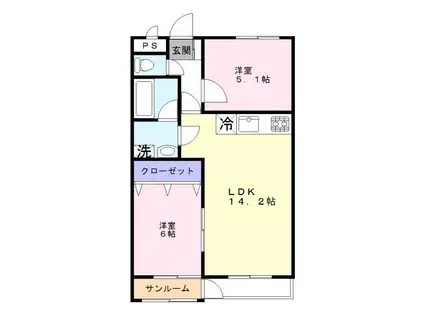 ルーラル速星(2LDK/3階)の間取り写真