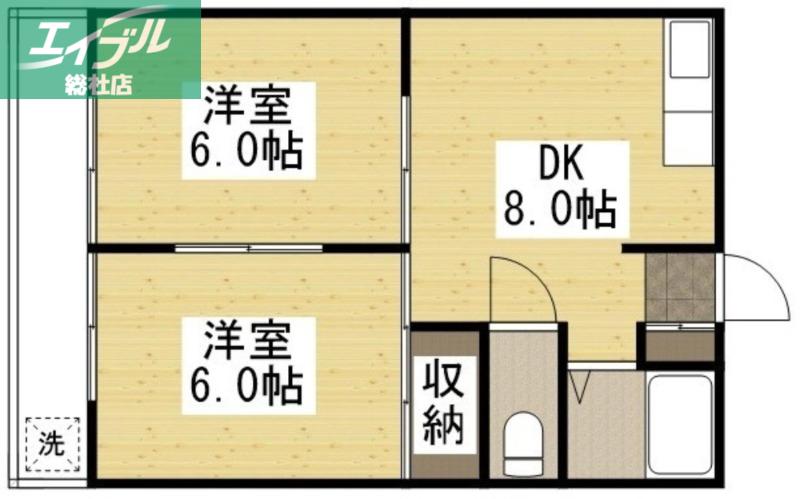ハイツクレア(2DK/2階)の間取り写真