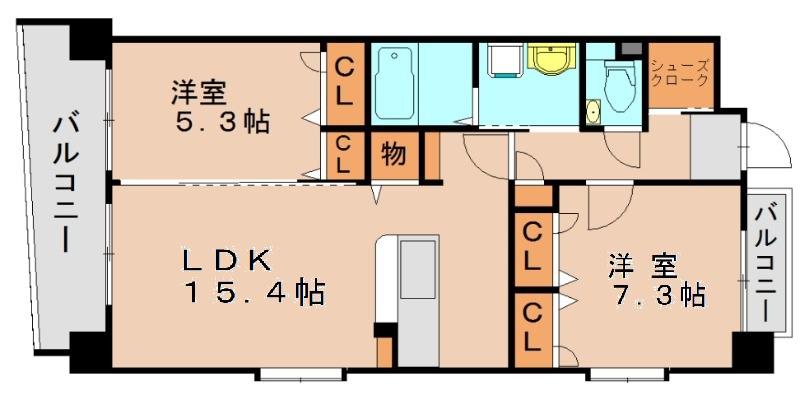 バルセロナ箱崎(2LDK/6階)の間取り写真