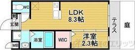 リアコート千里丘I ノース(1LDK/1階)の間取り写真