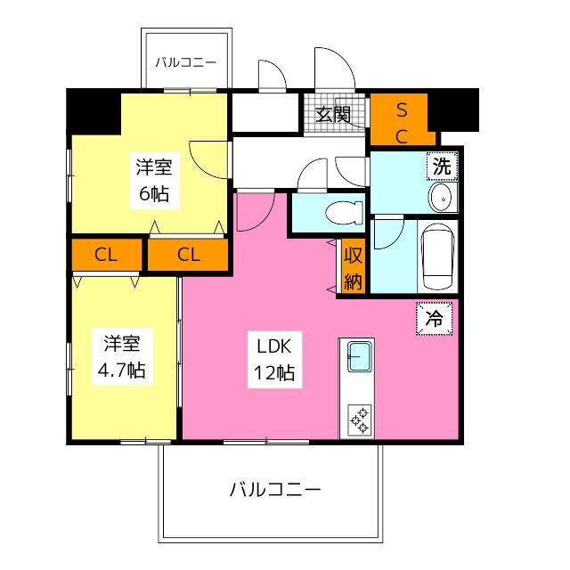 MODERN PALAZZO 博多デュオグランデイースト(2LDK/11階)の間取り写真