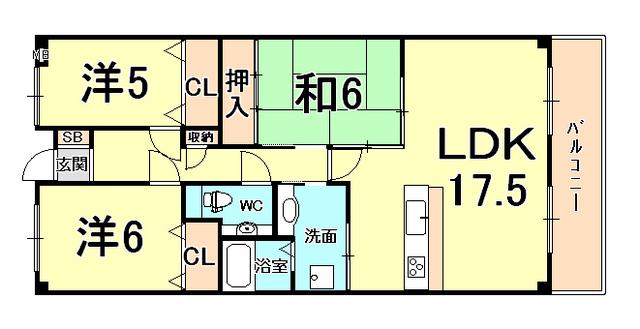 サンテ東甲子園(3LDK/2階)の間取り写真