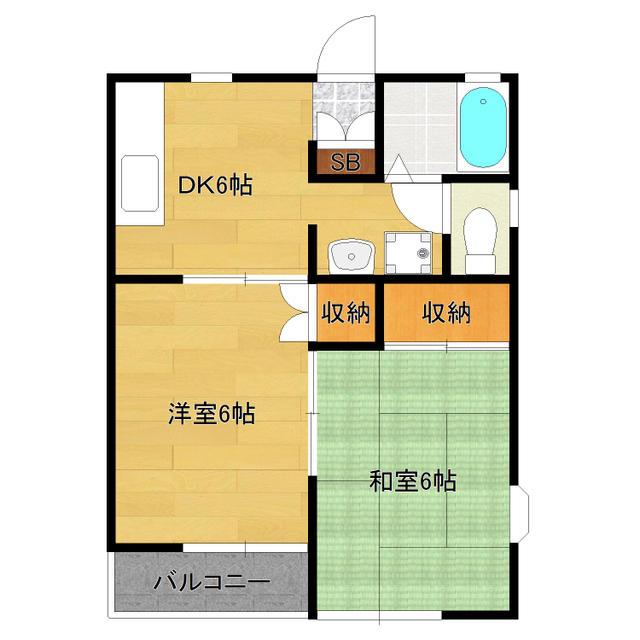 ボヌール花山(2DK/2階)の間取り写真