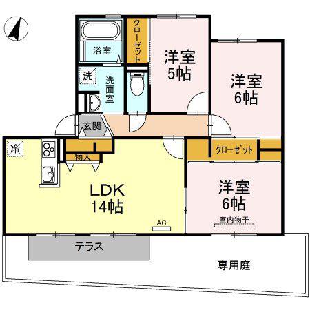 ヴァン・ヴェール唐木(3LDK/1階)の間取り写真