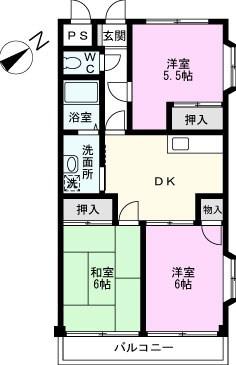 グランドールN(3DK/1階)の間取り写真
