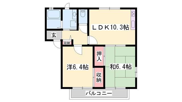 ハイライフ書写(2LDK/1階)の間取り写真