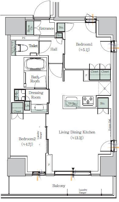 ONE ROOF RESIDENCE NISHI NIPPORI(2LDK/4階)の間取り写真