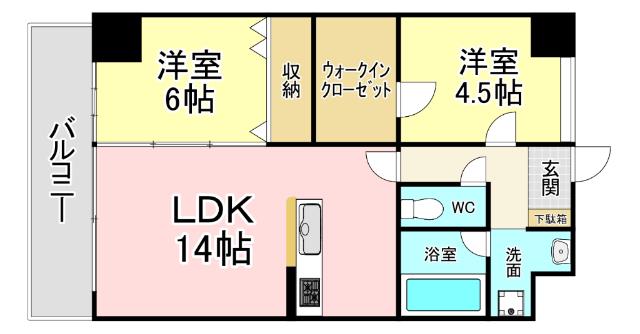 KSK門司港コアプレイス(2LDK/4階)の間取り写真