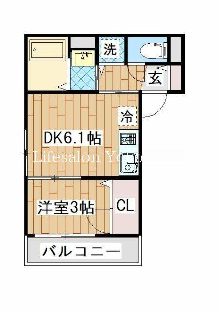 横浜元町ガーデン離宮B(1DK/2階)の間取り写真