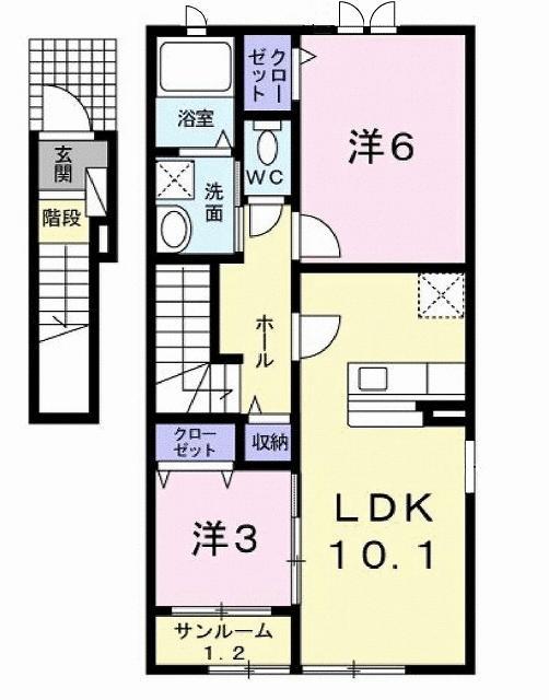 パッシオ(2LDK/2階)の間取り写真