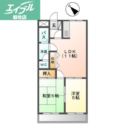 コンフォース亀山II(2LDK/3階)の間取り写真