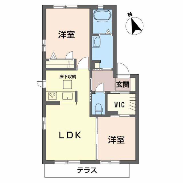 ハピネス西条 D棟(2LDK/1階)の間取り写真