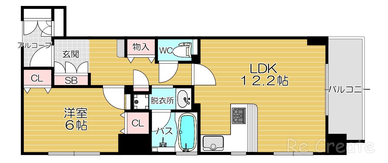 アーデン上本町(1LDK/4階)の間取り写真