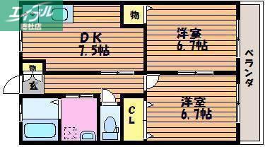 プログレ I(2DK/1階)の間取り写真