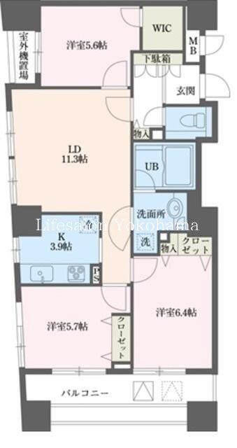 ドゥーエ横浜駅前(3LDK/21階)の間取り写真