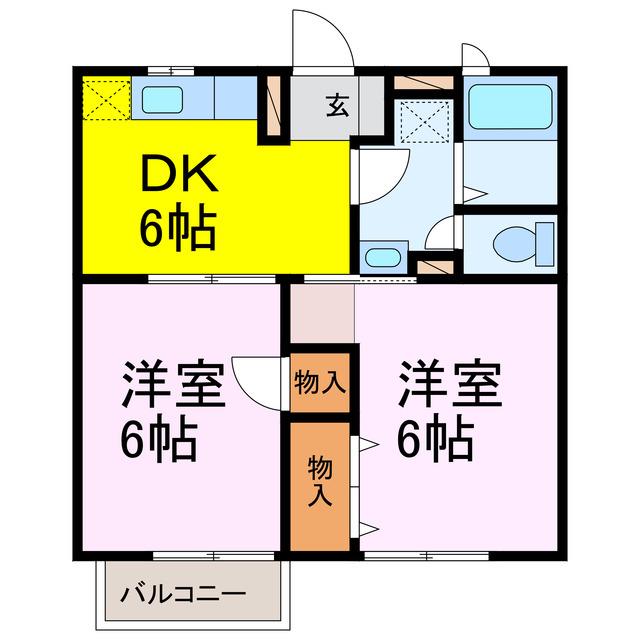トゥインクルコートウエスト(2DK/1階)の間取り写真