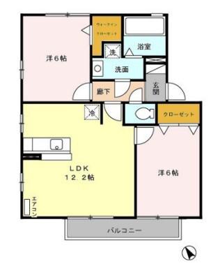 リビングタウン上野台A(2LDK/2階)の間取り写真